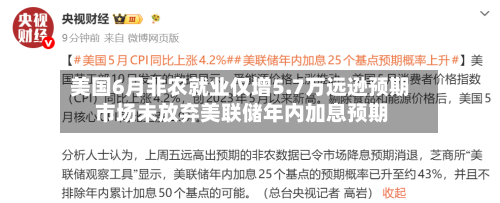 美国6月非农就业仅增5.7万远逊预期 市场未放弃美联储年内加息预期-第1张图片