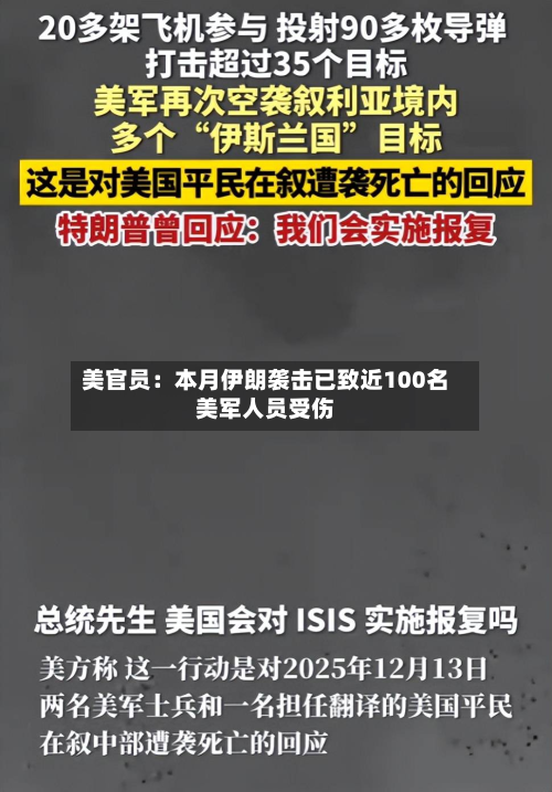美官员:本月伊朗袭击已致近100名美军人员受伤-第1张图片