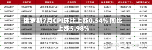 俄罗斯7月CPI环比上涨0.54% 同比上涨5.98%-第1张图片