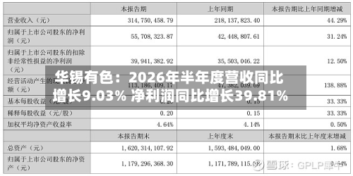 华锡有色:2026年半年度营收同比增长9.03% 净利润同比增长39.81%-第1张图片