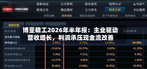 博亚精工2026年半年报：主业驱动营收增长，利润承压现金流改善-第3张图片