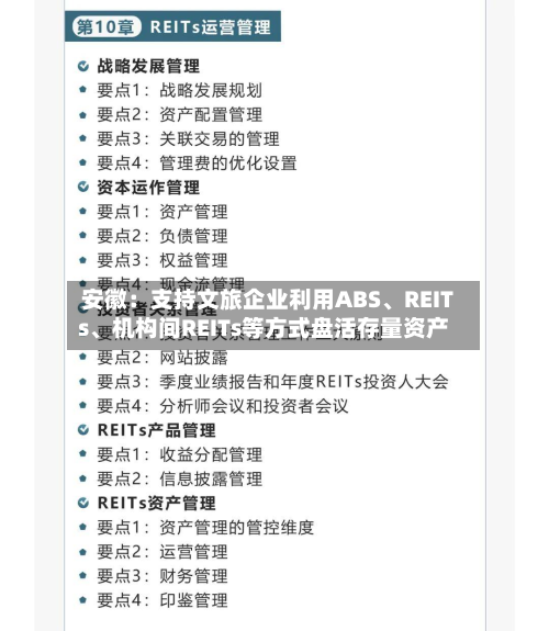 安徽：支持文旅企业利用ABS、REITs	、机构间REITs等方式盘活存量资产-第2张图片