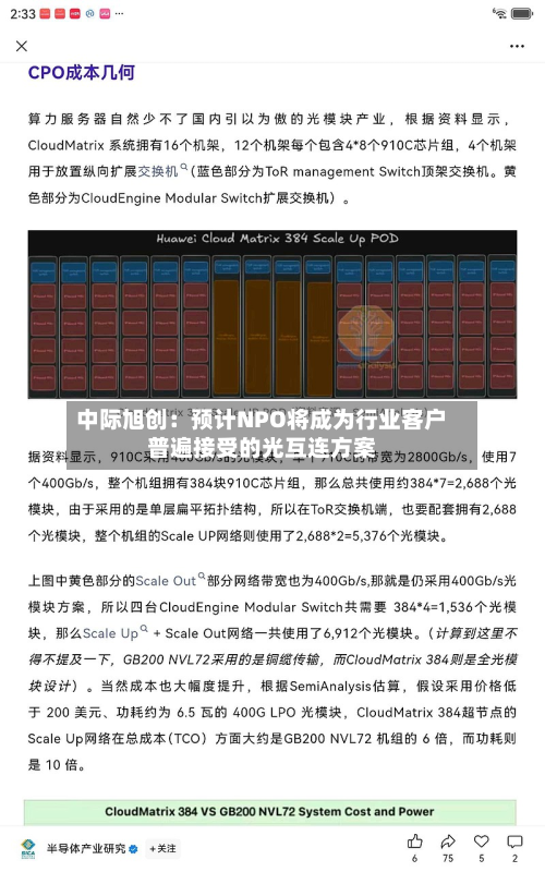 中际旭创:预计NPO将成为行业客户普遍接受的光互连方案-第1张图片