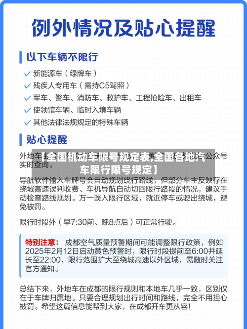【全国机动车限号规定表,全国各地汽车限行限号规定】-第1张图片
