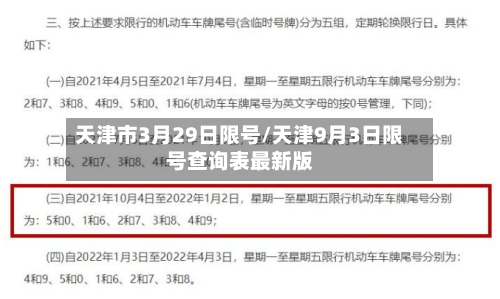 天津市3月29日限号/天津9月3日限号查询表最新版-第1张图片