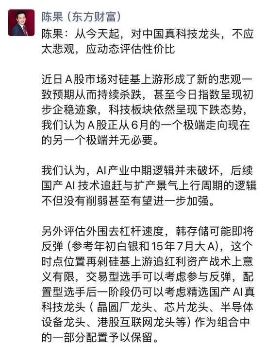 陈果最新发声：今天起，对中国真科技龙头不应太悲观