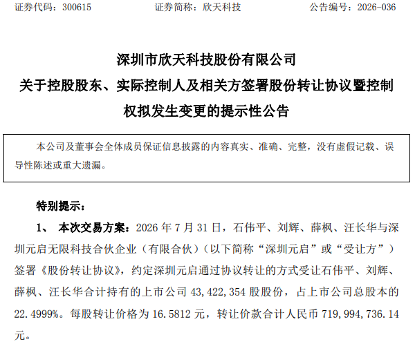 300615	，拟易主，交易对价溢价90%